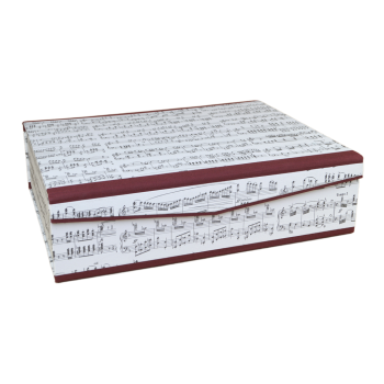 Notenbox und Heftbox von Papeterie Schreibweise mit bordeauxfarbenem Leinen und Notenpapier